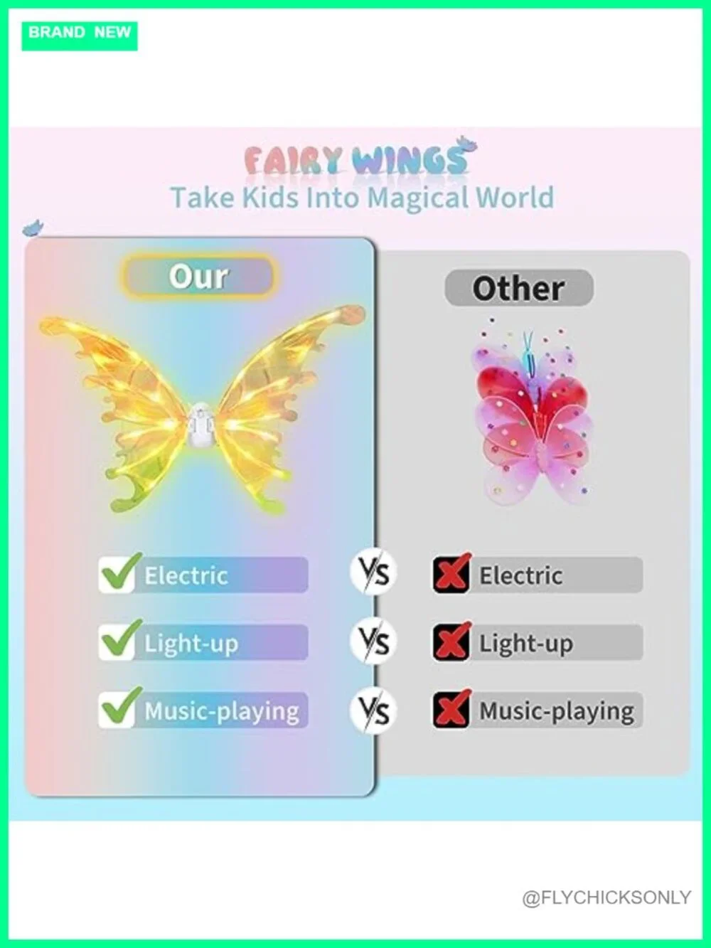Electric Fairy Wings Light Up Moving Butterfly LED Costume Toy Girls Kids